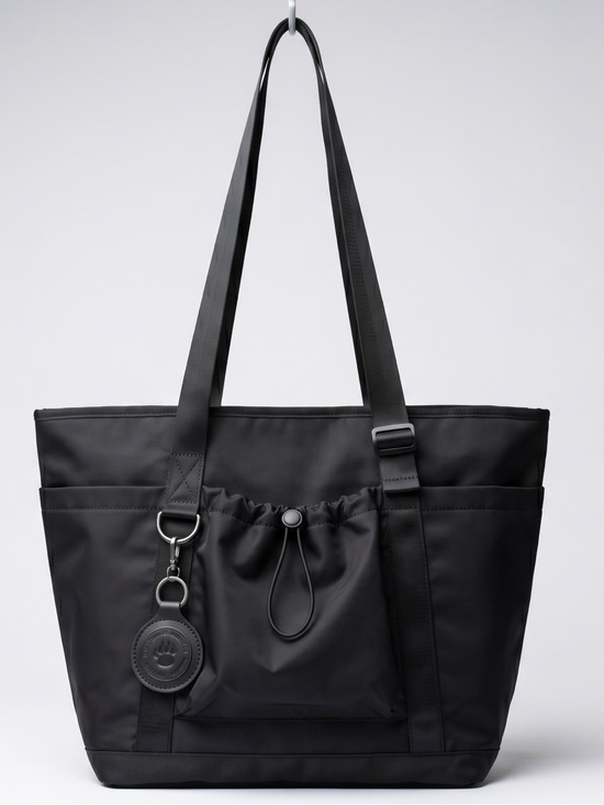 BearPaw Handbags - BearPaw Black Nylon Tote Bag with Front Drawstring Pocket Travel Work